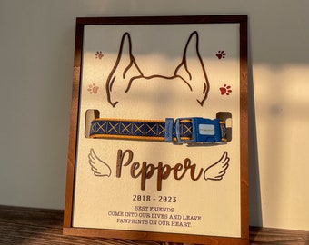 Memorial Pet Collar Frame, Dog Ear Framed Art, Pet Collar Holder,Loss of Dog,Dog Loss Gifts,  Bereavement Gifts Memorial Standing Frame MP01