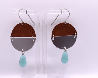 Silver & Leather Earrings Blue