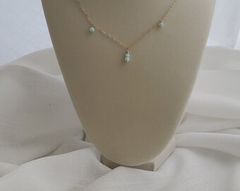 Aqua Blue Peruvian Opal 14k Gold Filled Necklace, Dangling Gemstone Peruvian Opal, Gift for Her