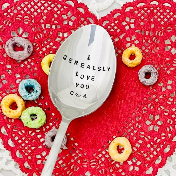 I Cerealsly Love You With Initials, Hand Stamped Custom Spoon, Valentines Gift, Anniversary Gift, Cereal Lover Spoon