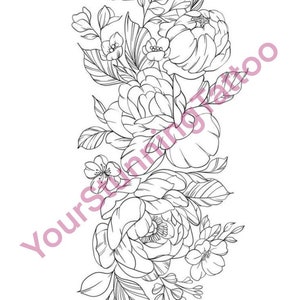 Floral tattoo, botanical tattoo, tattoo design, floral sketch, instant download, original print, tattoo art, tattoo stencil, digital print
