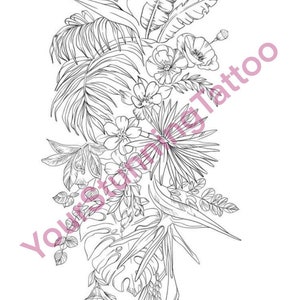 Floral tattoo, botanical tattoo, tattoo design, floral sketch, instant download, original print, tattoo art, tattoo stencil, digital print