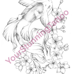 koi fish tattoo,Floral tattoo, botanical tattoo, tattoo design, floral sketch, instant download, original print, tattoo art, tattoo stencil