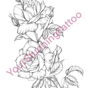Rose tattoo,Floral tattoo,botanical tattoo,tattoo design,floral sketch,instant download,original print,tattoo art,tattoo stencil