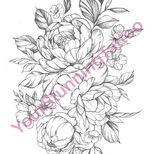 Floral tattoo, botanical tattoo, tattoo design, floral sketch, instant download, original print, tattoo art, tattoo stencil, digital print