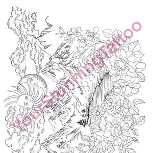 Floral tattoo, botanical tattoo, tattoo design, floral sketch, instant download, original print, tattoo art, tattoo stencil, digital print