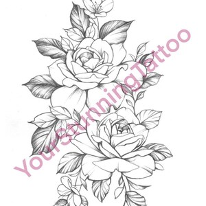 Floral tattoo, botanical tattoo, tattoo design, floral sketch, instant download, original print, tattoo art, tattoo stencil, digital print