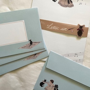 Girl and Black Cat Piano Letter Set / Rei Kurahashi / Japan