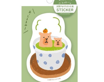 Capybara in green tea Vinyl sticker - Furukawa shiko Japan