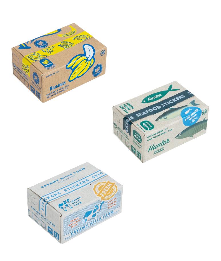 Box of Stickers - Bananas/ Fish/ Dairy Die-cut Holographic Flake stickers Japan
