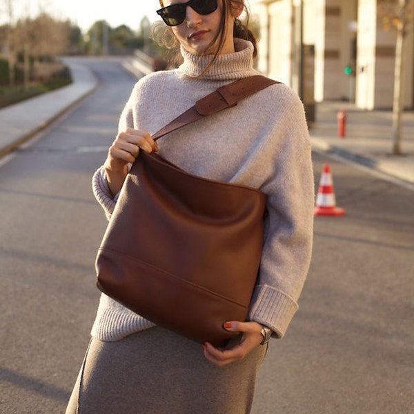 Leather Hobo Bag for Women, Shopper Bag, Shoulder Bag, Tote Bag, Handmade, Black or Brown