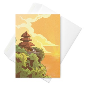 Ooflessshop - Vrouwelijke yogi bij een tempel in Uluwatu Bali tijdens zonsondergang - Blanco wenskaart