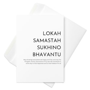 Ooflessshop - Lokah Samastah Sukhino Bhavantu - un mantra sánscrito y traducción - Tarjeta de felicitación en blanco