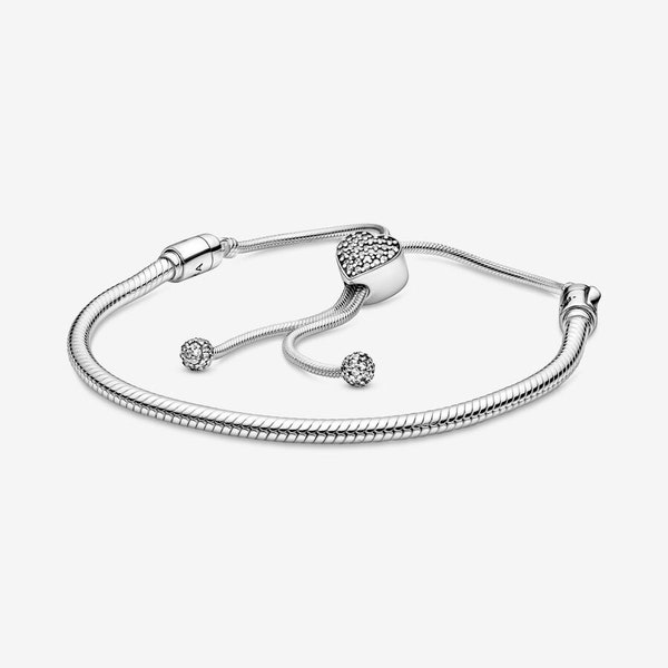 MiMi Essentials Pavé Style Heart Clasp Slider Snake Chain Bracelet.
