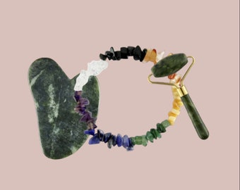 Kit lithothérapie harmonie - gua sha, roll on Jade, bracelet chakras