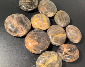 Black Moonstone Palm Stone, Black Moonstone Pocket Stone, Polished Black Moonstone, Natural Crystal, Polished Moonstone, Crystal Healing