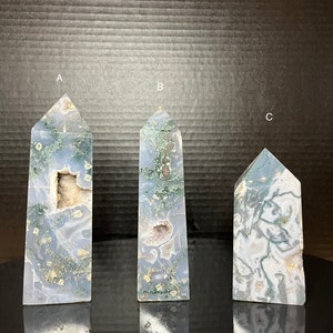 Blue Moss Agate Tower, Home Decor, Natural Crystals, Healing Crystals, Gift for him, Gift for her