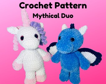 Peggy the Unicorn and Winnie the Dragon Crochet Patterns - 2 IN 1 -  Digital File ONLY