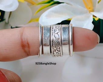 9Sterling Silver Stacking Ring Set: Floral Multi-Band Design
