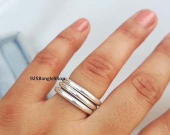Handmade Sterling Silver Band Ring Set: Minimalist Design