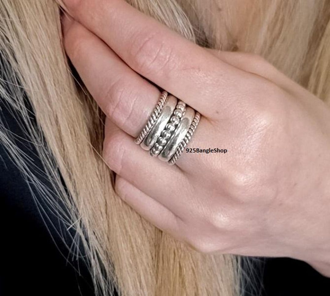 Sterling Silver Stackable Ring Set: Twisted Boho Midi Rings - Etsy