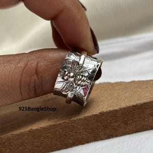 Sterling Silver Honey Bee Spinner Ring: Anxiety Meditation Jewelry