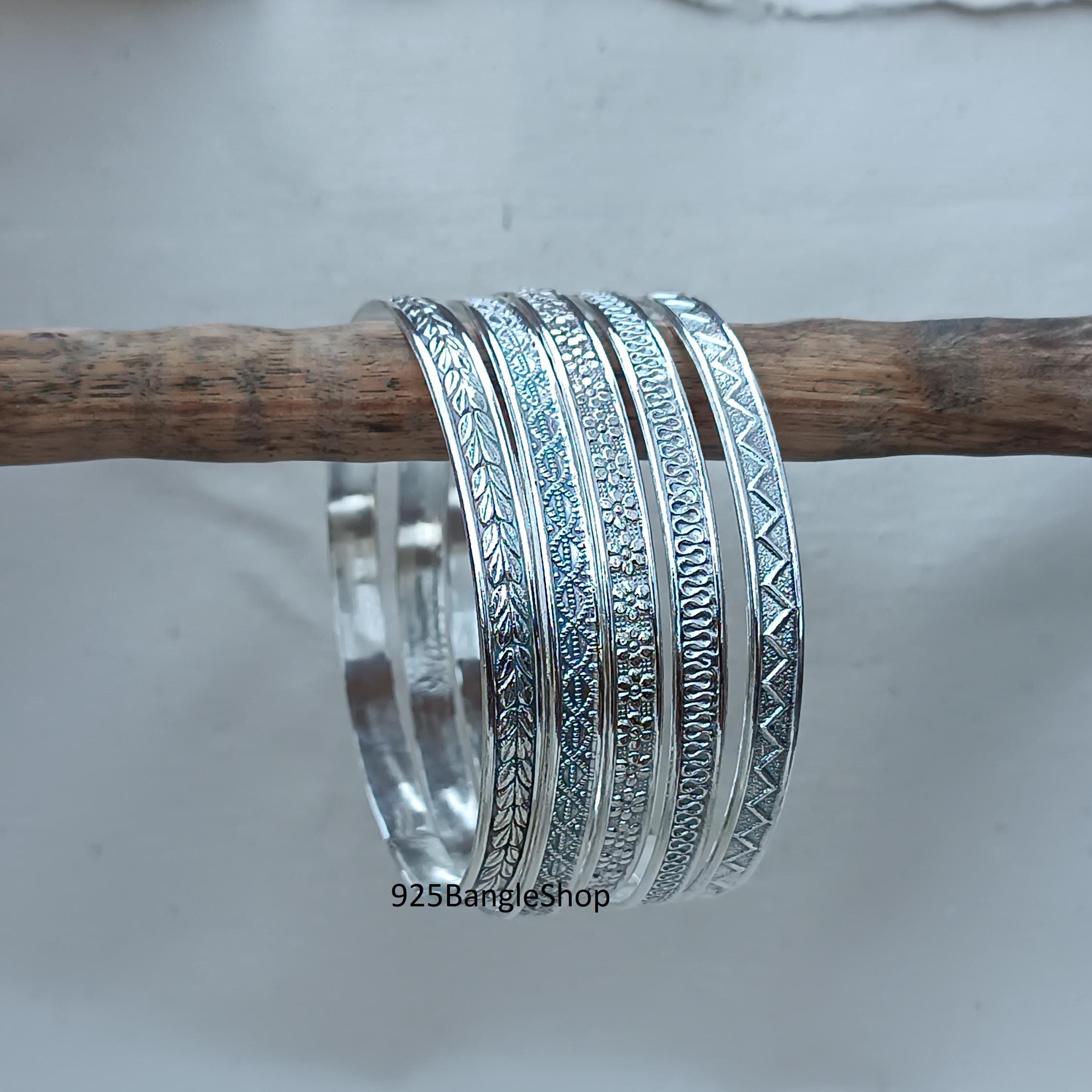 Handmade Sterling Silver Bangle Set: Thick Sparkly Christmas