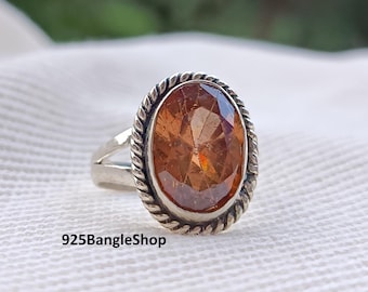 Madeira Citrine Ring: Handmade Sterling Silver, Large Check Cut