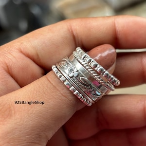 Sterling Silver Stacking Rings Set: Beaded, Twisted, Dotted