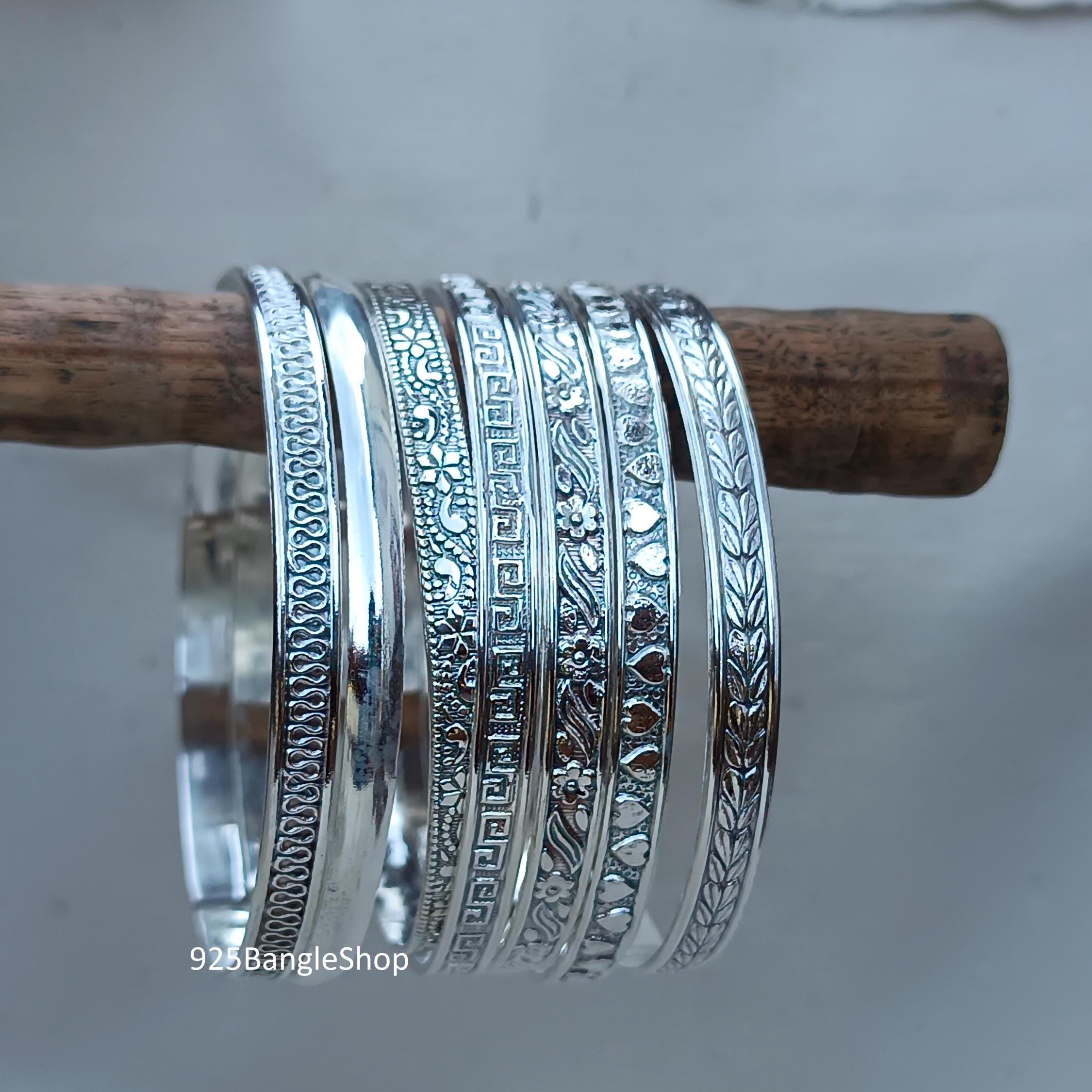 Handmade Sterling Silver Bangle Set: Stacking Bangles, 7-day