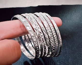 Sterling Silver Flower Bangle Set - 7 Piece - Etsy
