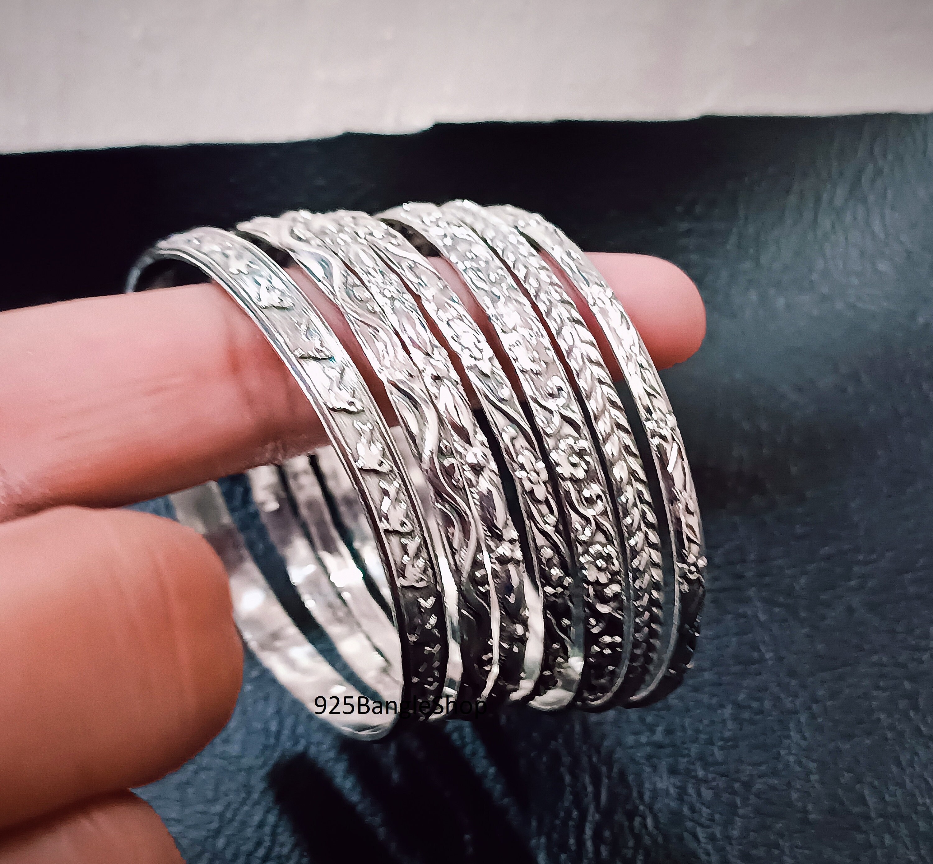 Sterling Silver Flower Bangle Set - 7 Piece - Etsy