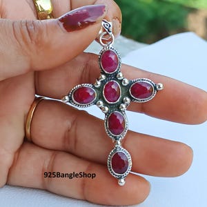 Ruby Cross Pendant: 925 Sterling Silver Gemstone