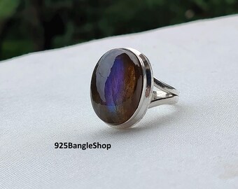 Blue Labradorite Ring: Handmade Sterling Silver Gemstone Ring