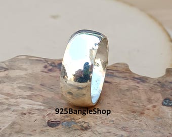 Handgemaakte sterlingzilveren brede bandring: boho-duimring