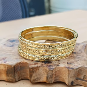 Thick Brass West Indian Bangles - Set of 7 Boho Bangles