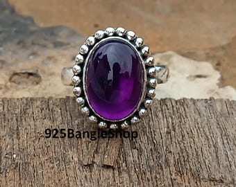 Handmade Purple Amethyst Ring: 925 Sterling Silver Statement Ring