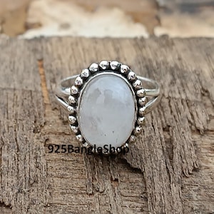 Oval Rainbow Moonstone Ring: Handmade 925 Sterling Silver Statement Ring