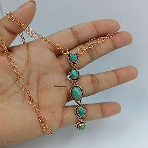Genuine Turquoise Vertical Multi-Stone Pendant, Rose Gold Chain, Southwestern Boho Necklace