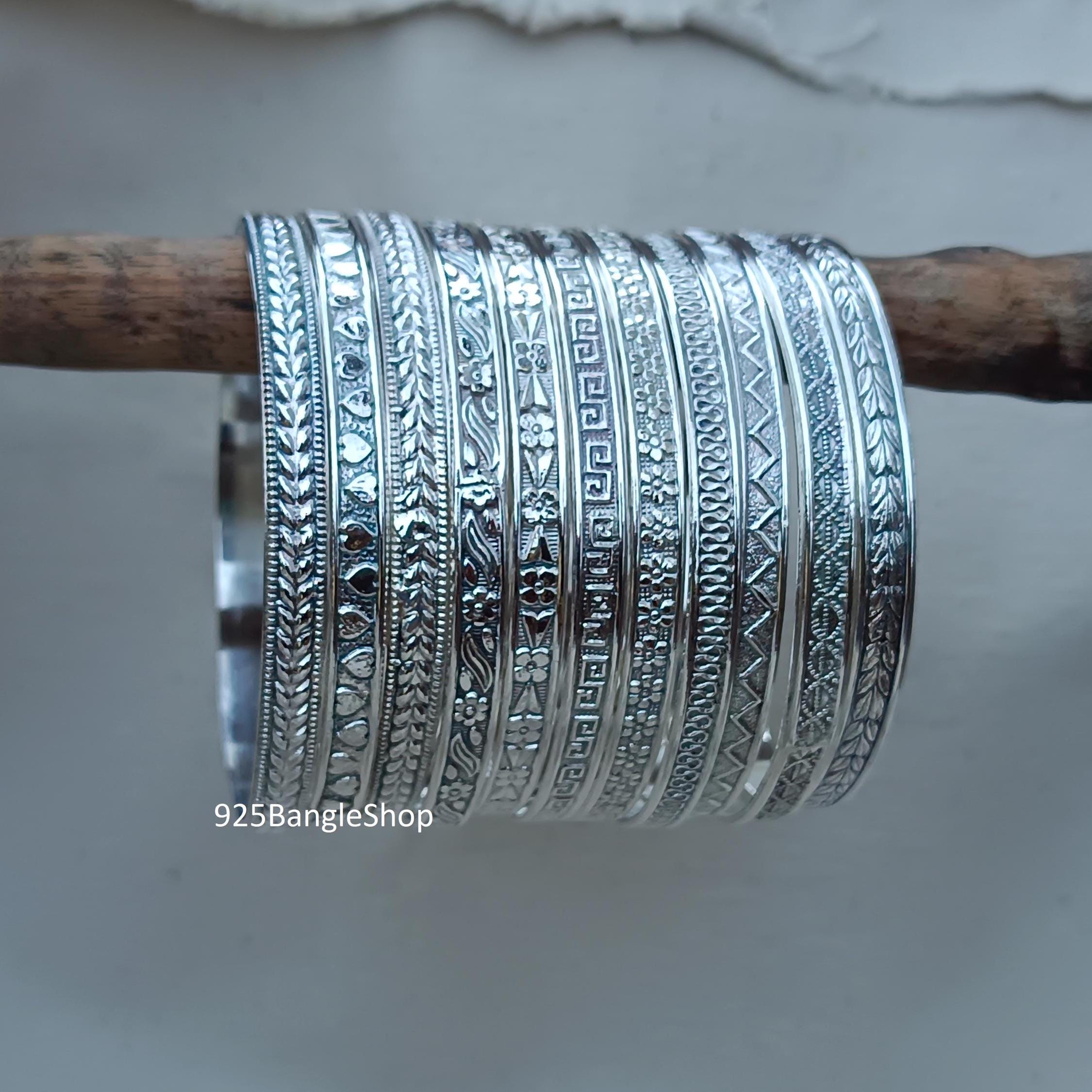 Sterling Silver Bangle Set: Stackable Women's Bangles, Set of 11
