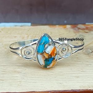 Oyster Turquoise Sterling Silver Bangle: Women&#39;s Gemstone Bracelet