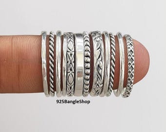 Sterling Silver Stackable Ring Set - 12 Minimalist Band Rings