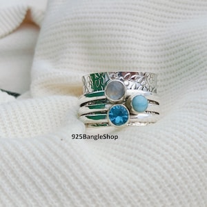 Bague en argent sterling avec topaze bleue : bijoux en pierres précieuses faits main
