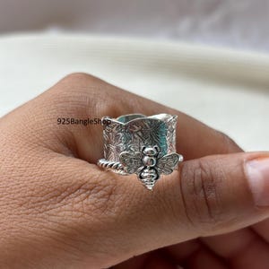 Sterling Silver Honey Bee Spinner Ring: Handmade Anxiety Worry Ring