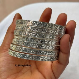 925 Sterling Silver Bangles, 7 Set Design Bangles, Stackable Bangles, Silver Bangle for Her~ him, Handmade Bangles for Gift on Christmas