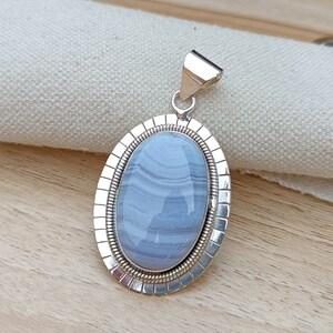 Handmade Blue Lace Agate 925 Sterling Silver Pendant