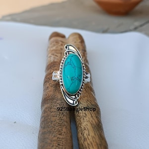 Sterling Silver Turquoise Statement Ring: Handmade Bohemian Jewelry