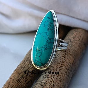 Turquoise Statement Ring: 925 Sterling Silver Bohemian Jewelry