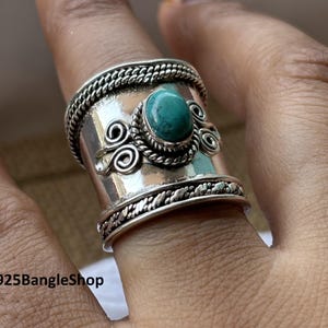 Handmade Turquoise Ring: 925 Sterling Silver Boho Band