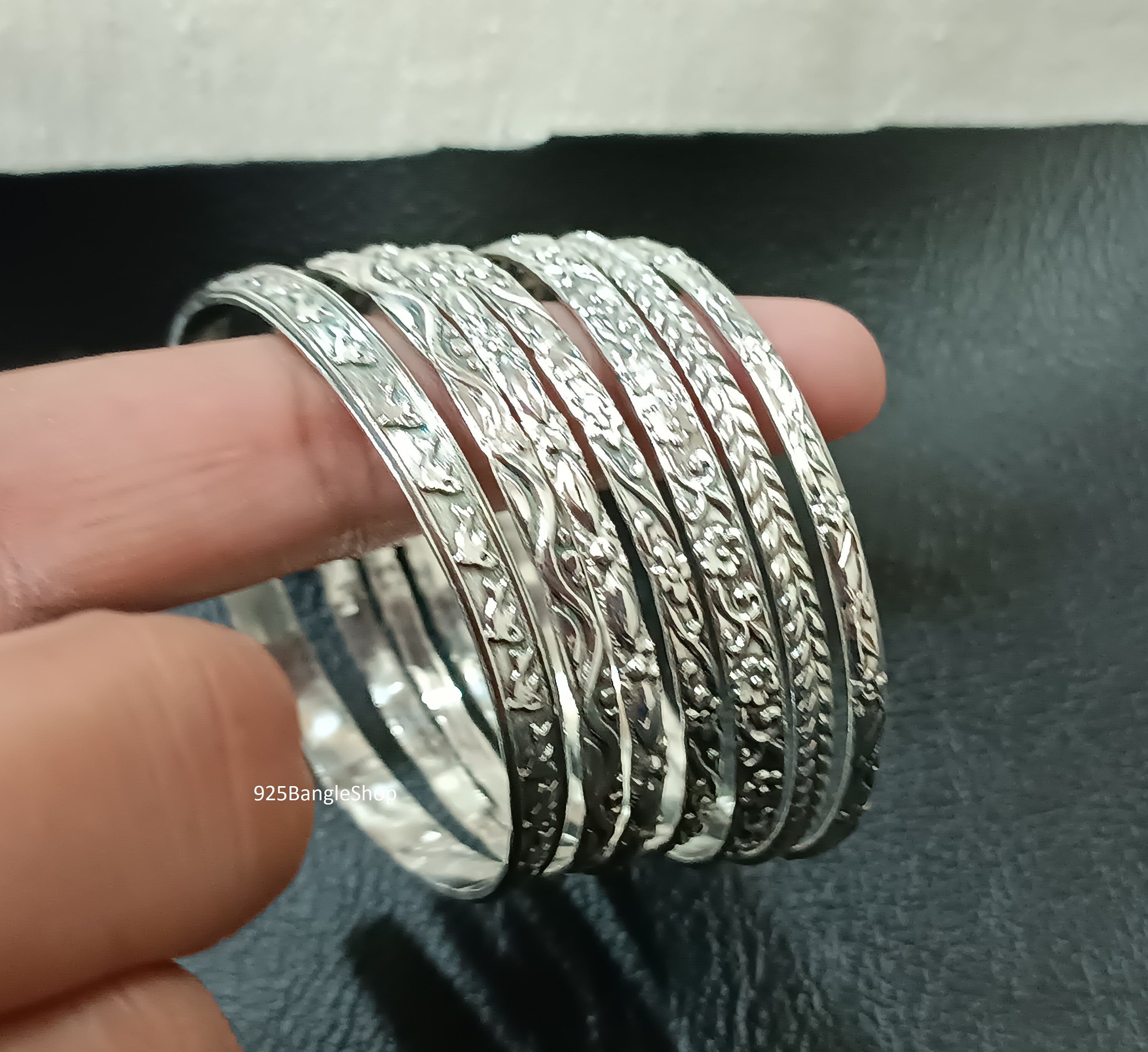 Sterling Silver Flower Bangle Set - 7 Piece - Etsy